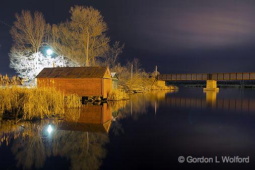 Boathouses At Night_22585.jpg - Photographed along the Rideau Canal Waterway at Smiths Falls, Ontario, Canada.